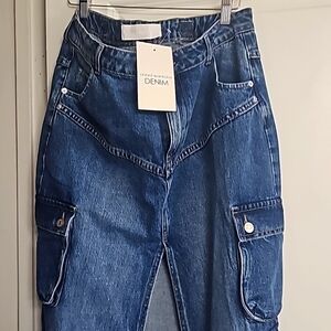 naked wardrobe Dark Blue Denim Cargo Maxi Skirt and Bustier